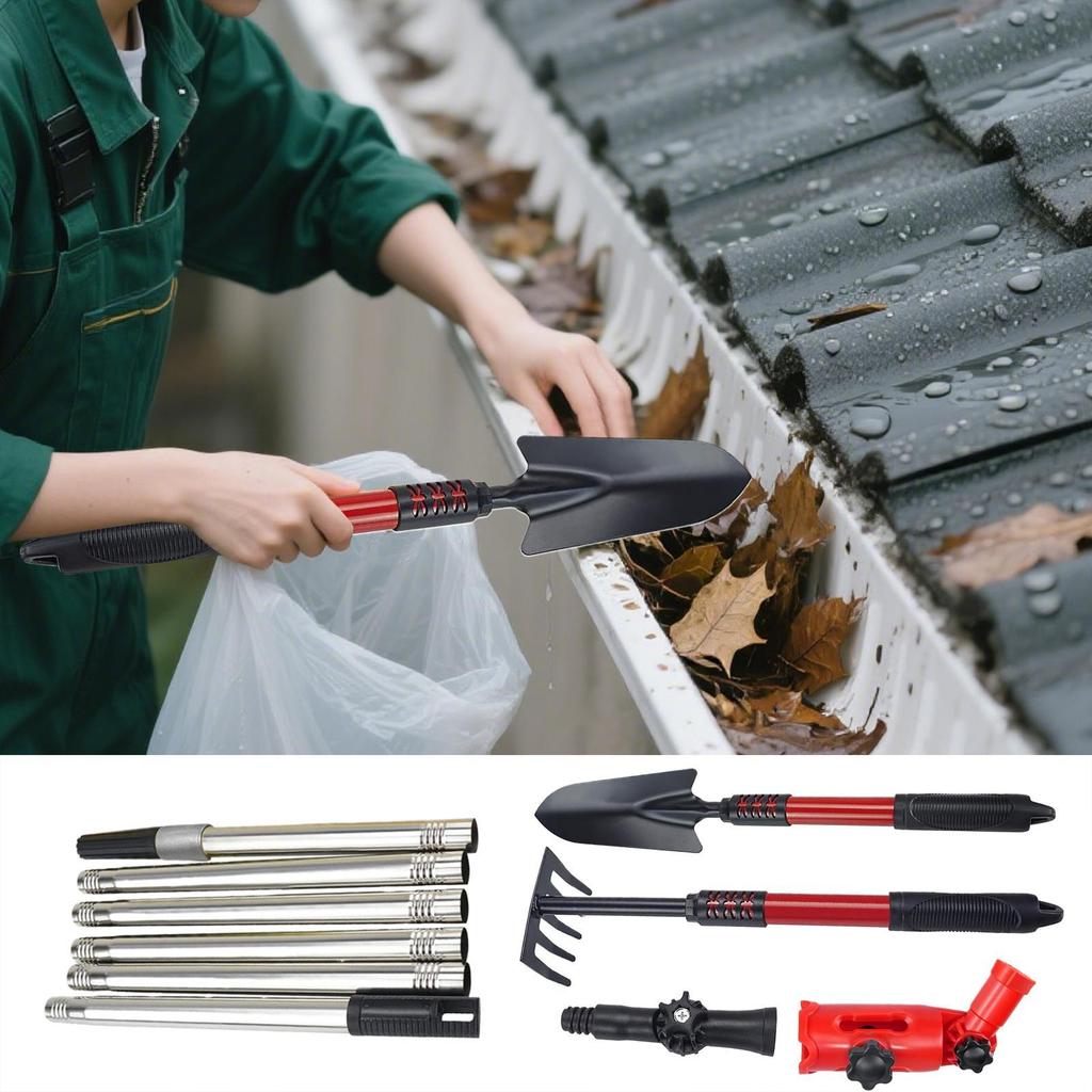 Gutter Cleaner Tool Gutter Cleaner Rake And Scoop With Extension Poles High-Efficiency Leaves Removal Tool Rust-Proof Roofing