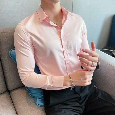 2025 Spring Men Solid Color Business Shirt Men Shirt Fashion Classic Basic Casual Slim White Social Shirt Autumn