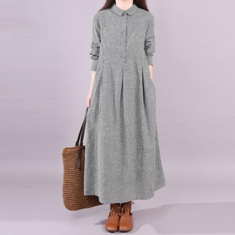 Literary Loose Plus-size Women's Long Thin Plaid Dress