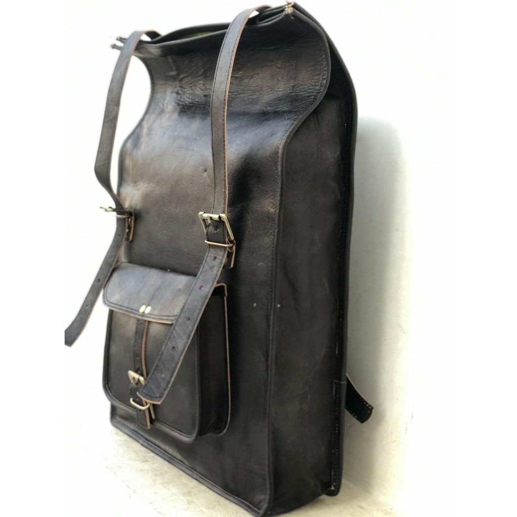 New Black Leather Vintage Backpack Rucksack Messenger School Bag Satchel