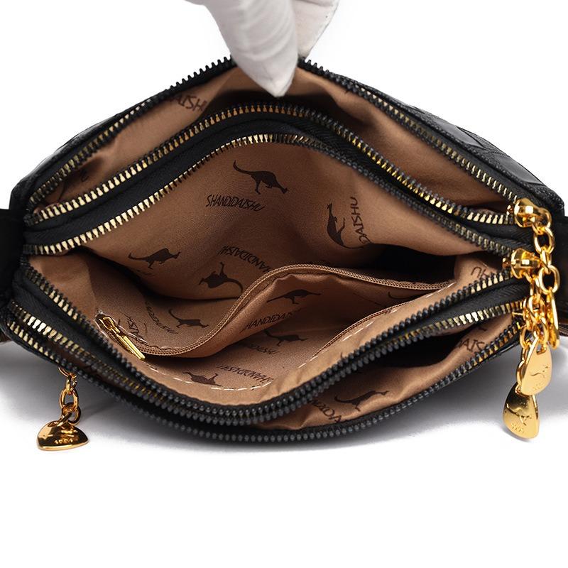 Fashion diamond soft leather messenger bag women's new retro simple multi-layer large-capacity shoulder bag mother bag