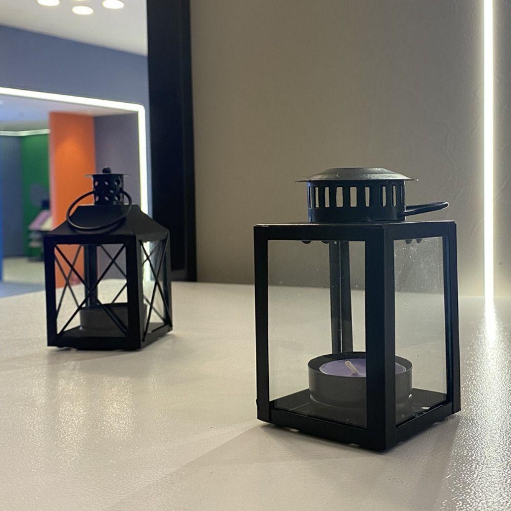 Wind-proof Lantern Candle Stand Black Outdoor Tea Light Iron Wind Lamp  Festival Gift