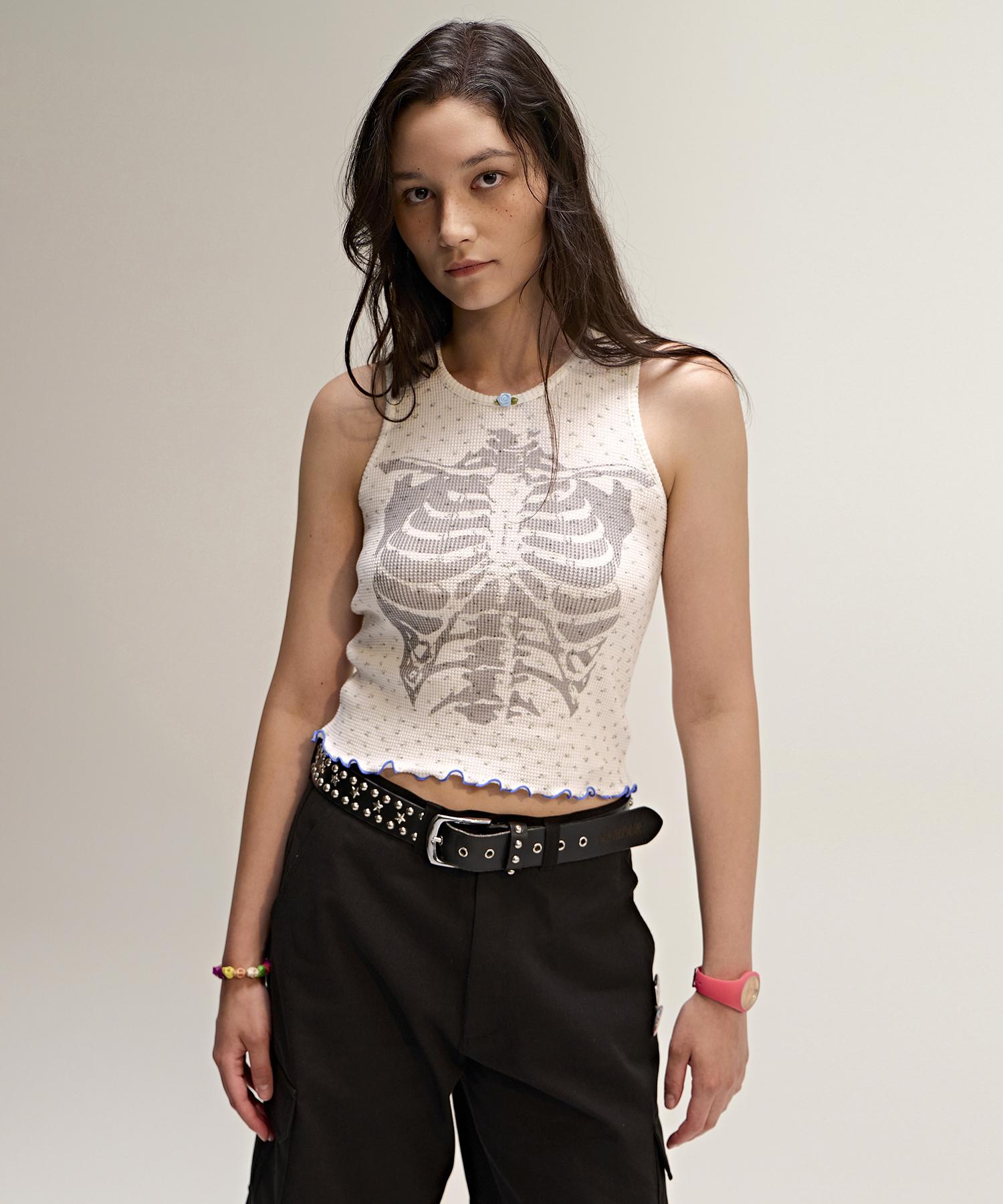 Minimal Fair Floral Bone Sleeveless White Free