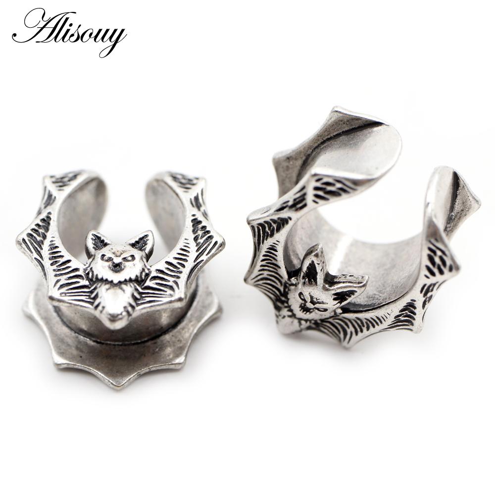 Alisouy 1PC Copper Alloy Casting Animal Bats Saddle Ear Tunnels Plugs Expander Stretcher Gauges Earrings Piercing Body Jewelry