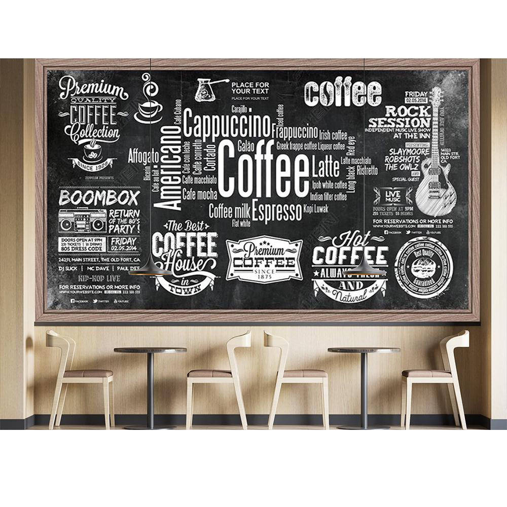 Coffee Theme Wallpaper Blackboard Hand-Painted Coffee Retro Mural Coffee Shop 3d Wall Paper Fast Food Restaurant Wallpaper