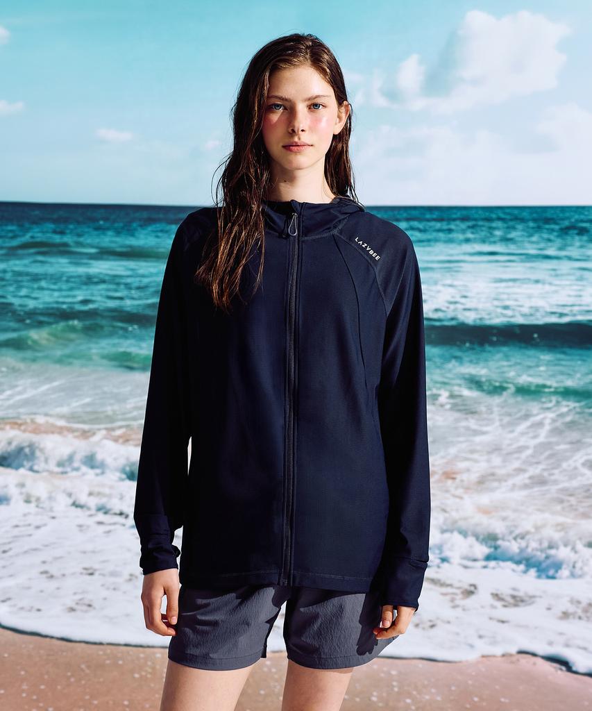Leijibi [Set] Techflow Performance Hooded Zip-Up Rash Guard + Swim Shorts Set M Black