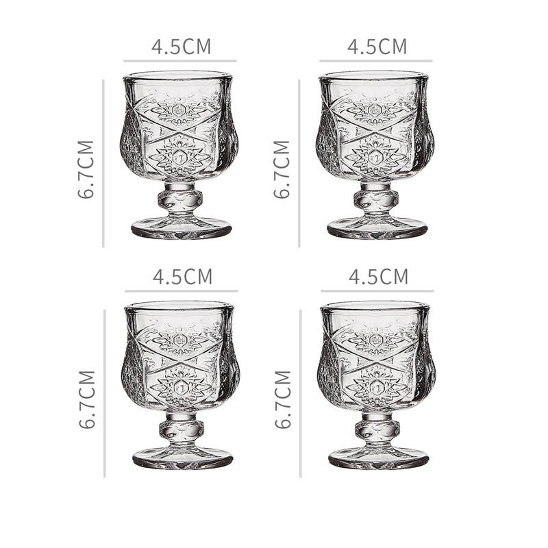 

Наборы из 4 шт. Бокал для коктейля Хрустальный бокал Набор бокалов для вина Тисненый маленький бокал для вина Изысканный бытовой бокал на высокой ножке Кружка для спиртных напитков 50ml 4pcs