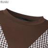 ZANZEA Women Casual Round Neck Long Sleeve Muslim Plaid Long Dress