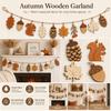 Indoor Outdoor Garden Decor Fall Wooden Garland Decor, Rustic Autumn Hanging Ornament with Squirrel Tactile Wall Art Maple Leaf Pinecone, Harvest