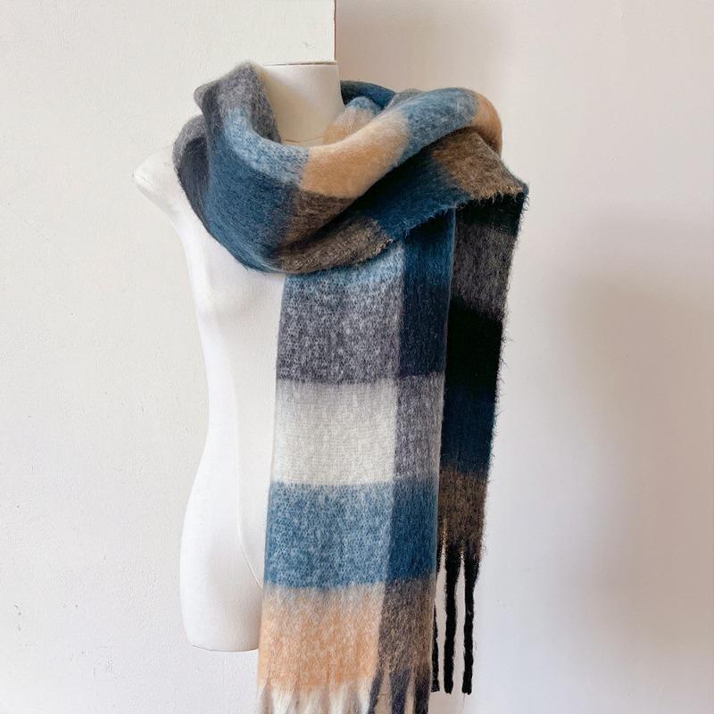 

Crain blue scarf women s winter versatile thickened solid color shawl mohair premium warm scarf 210*40cm