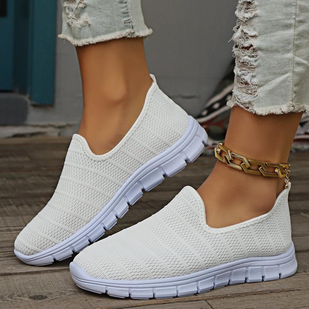 Summer Sneakers Slip on Flat Shoes Women's Fashion Casual Loafers Walking Shoe Outdoor Mesh Breathable Soft Soled Vulcanize Shoe