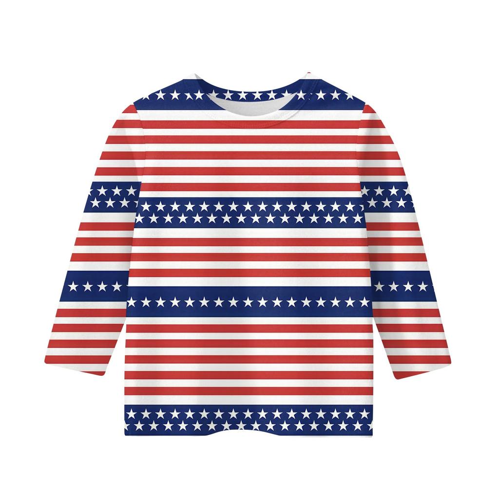 Print Tops For Youth Girls 3-10 Years Round Neck 3/4 Sleeves T-Shirts Trendy Tops Outfit Tees