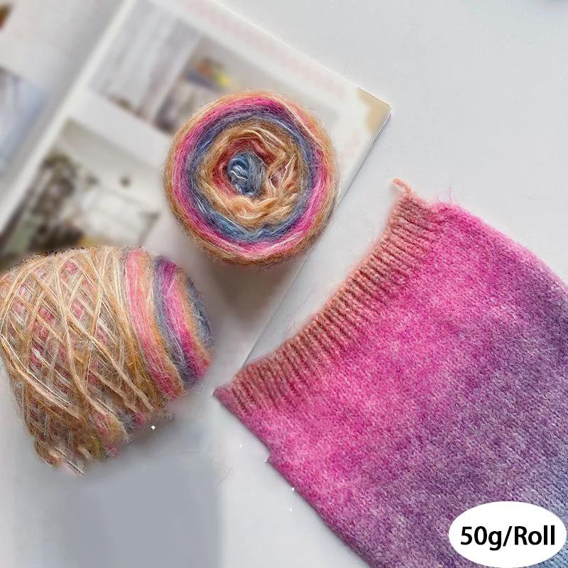 50g/ball Gradient Colorful Hand Knitted Wool Mohair Yarn Blend Yarn Winter Crochet Line Lace DIY Soft Yarns Sewing Accessories
