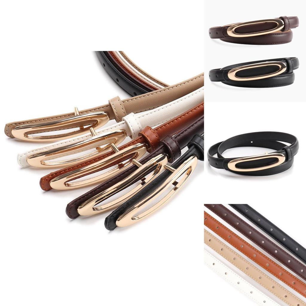 Women Thin Leather Belt With Elliptical Buckle For Jeans And Dresses Autumn Style