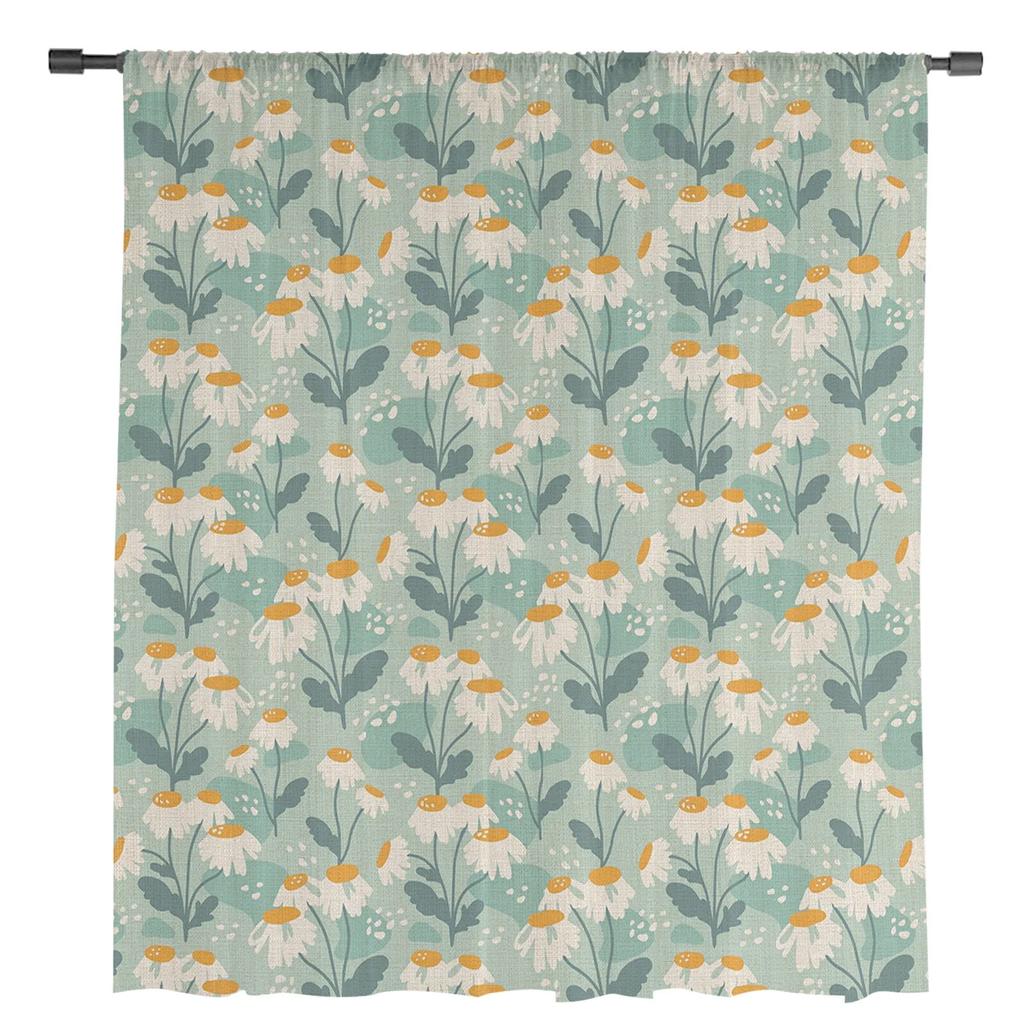 Frühlingschrysantheme Aquarellblume Transparente Vorhänge für Wohnzimmer Schlafzimmer Kinderzimmer Tüll Fensterdekoration Vorhänge