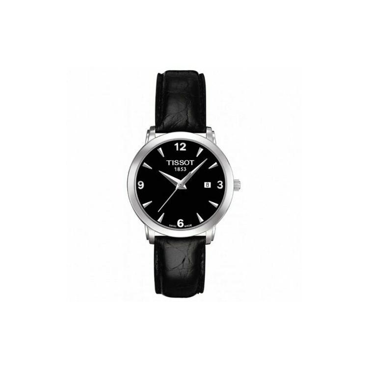 TISSOT Meishi Collection Quartz Movement Women s Watch 28mm Black Dial Stainless Steel Case Leather Strap T057.210.16.057.00