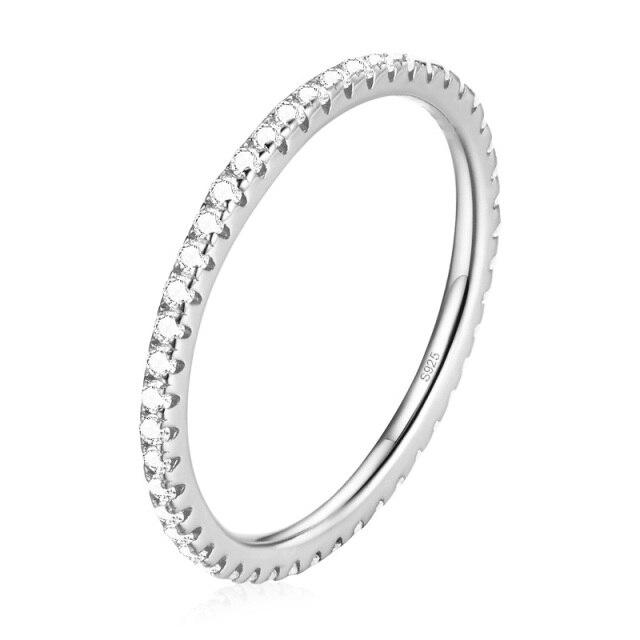 New Trendy Rainbow Simulated Diamond Stackable 925 Sterling Silver Eternity Ring for Women Wedding Finger Band Gift Z30