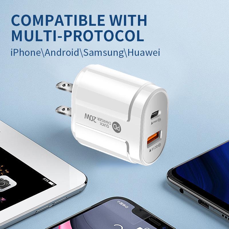 Cross-border Dual-Port PD20W Fast Charger for Huawei Super Fast Charge & Apple Devices.