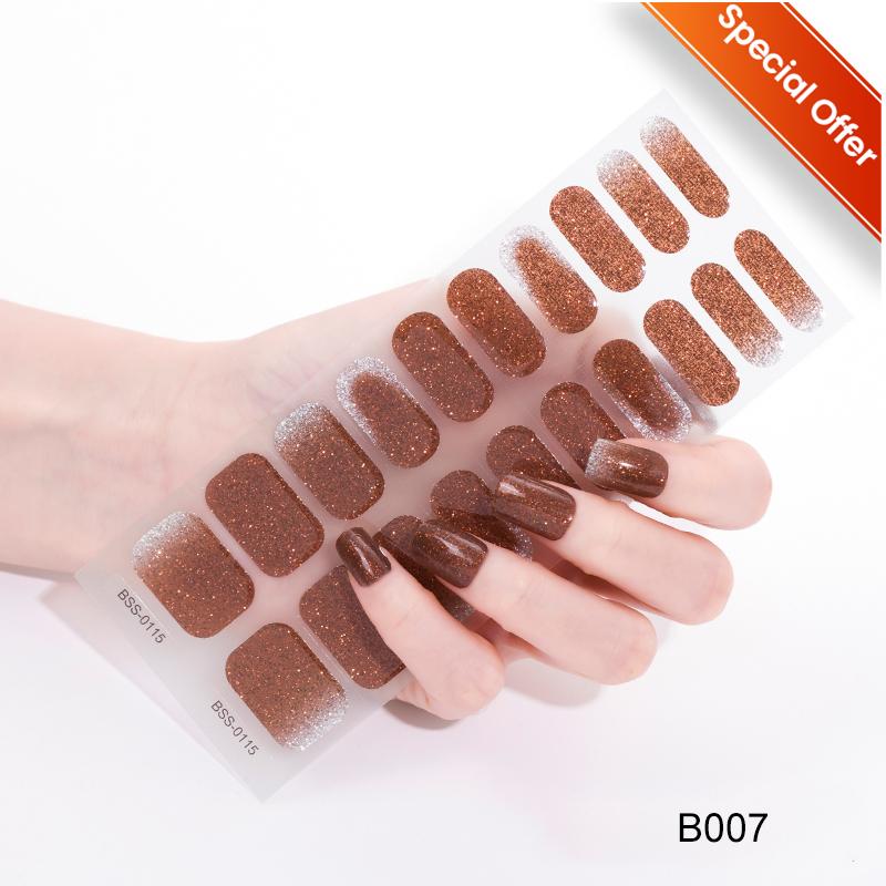 20Tips Gradient French Semi-cured Gel Nail Sticker UV Lamp Needed Full Cover Nail Gel Polish Wraps Manicure Press On Nails Decal