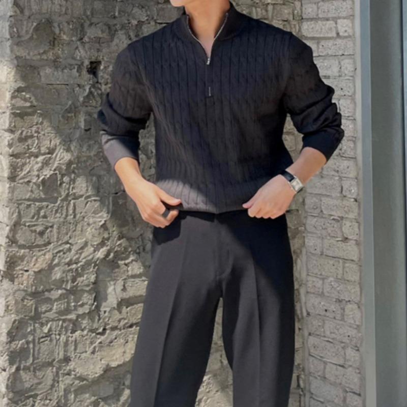 Autumn and Winter Fashion Half-turtleneck Zipper Sweater Men's Pullover Long-sleeved Sweater All-match Top