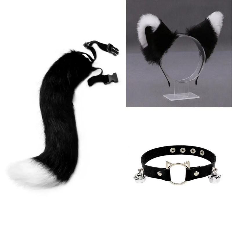 Halloween Cosplay Fluffy Fox Tail Fox Ears Keychain Cat Paws Gloves And Mask Animation Exhibition For Costume Accessories Set