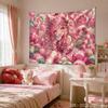 Cherry Blossom Kawaii Anime Girl Aesthetic Tapestry Soft Pastel Floral Wall Hanging Teen Dorm Bedroom Otaku Home Decor
