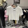 Women's Crew Neck Short Sleeve Tee Slim Fit Solid Color Cropped Letter Print Basic Top