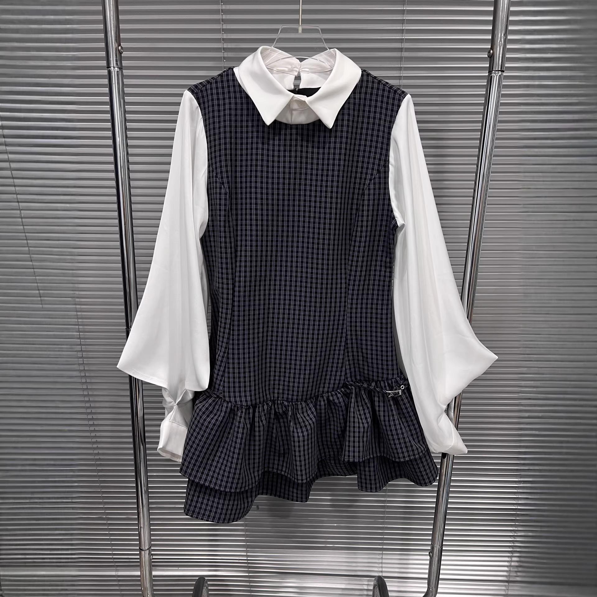 

2026 Spring French High-End Overlap Collar Doll Collar Lantern Sleeve Dress Medium