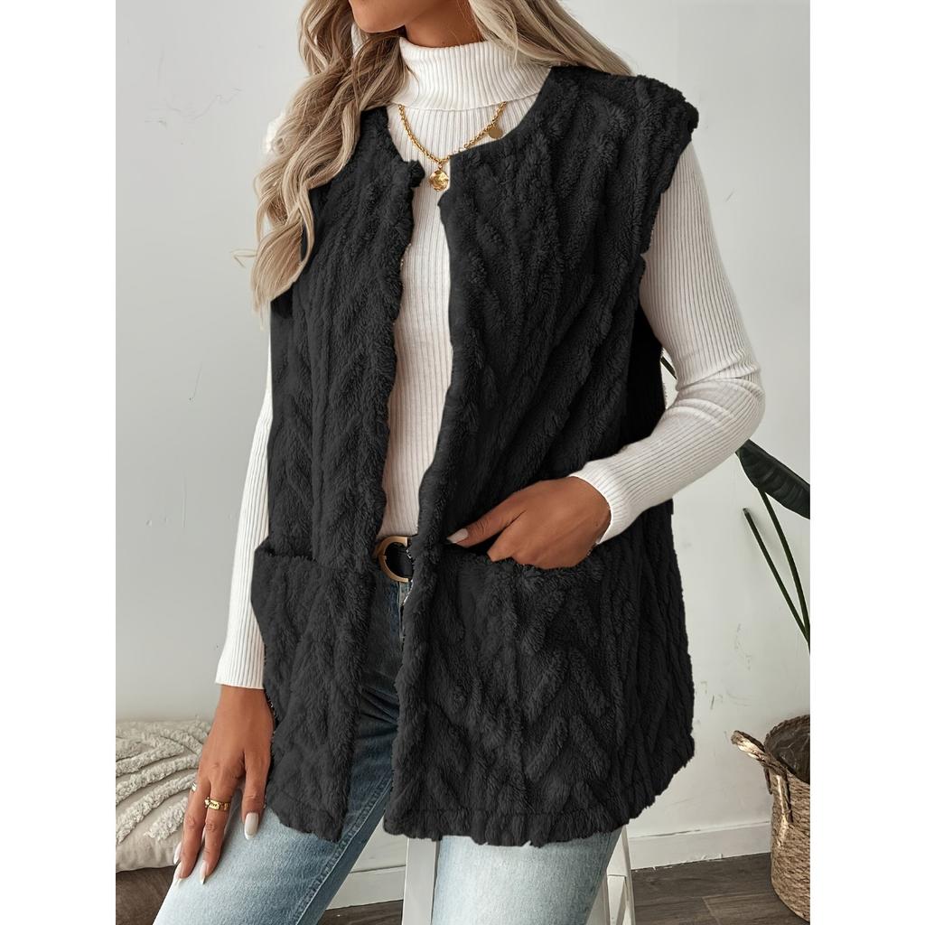 Women's Double-sided Fleece Sleeveless Cardigan Vest With Pockets Casual Loose Open Front Outfit  For European American Hot Sale
