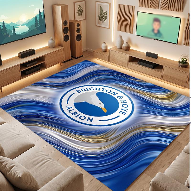 Brighton & Hove Albion Football Print Crystal Velvet Rug, Comfortable Water Absorbent Non Slip Indoor Floor Carpet