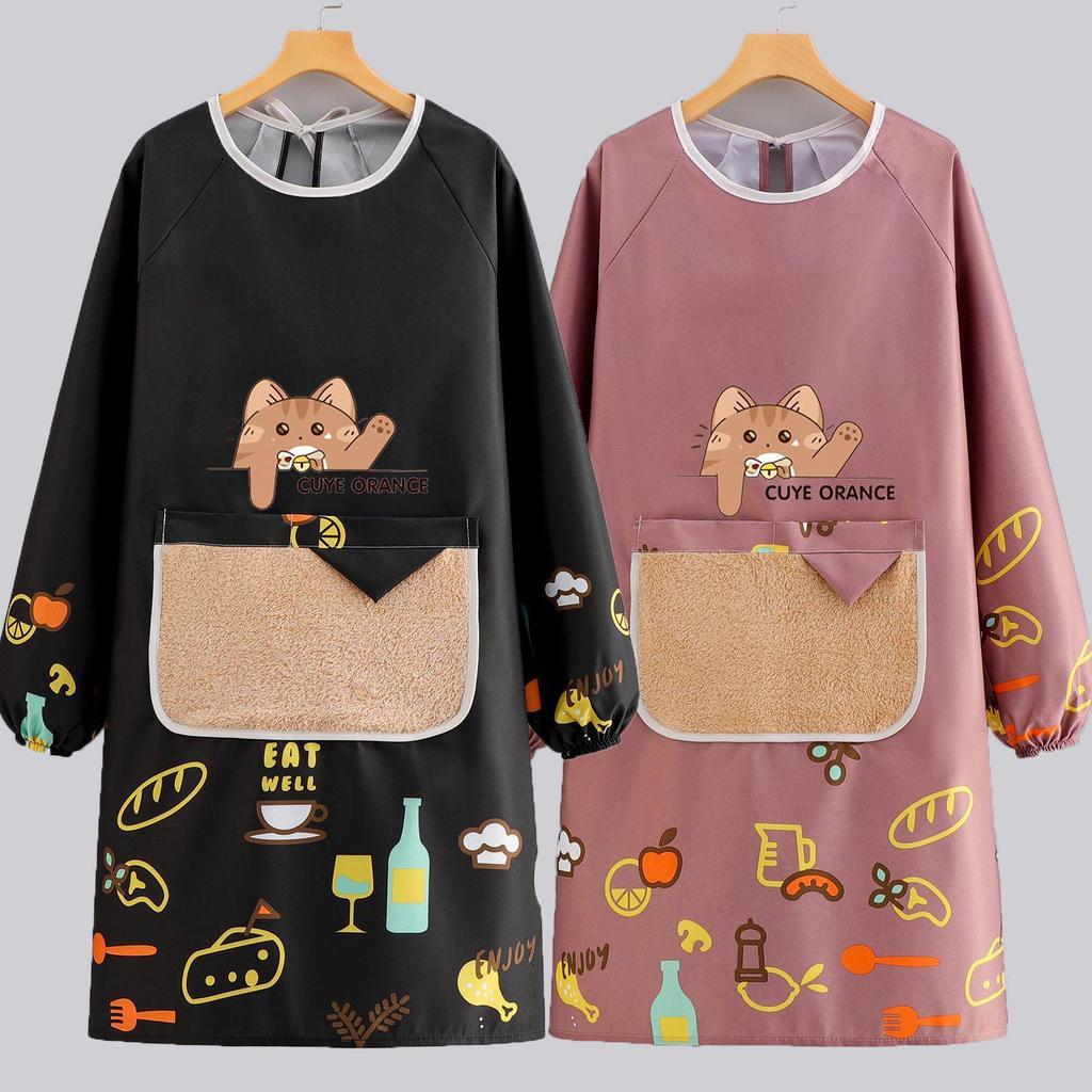Young Pretty Waterproof Oil-Proof Long Sleeve Kitchen Apron - Stain-Resistant Work Wear