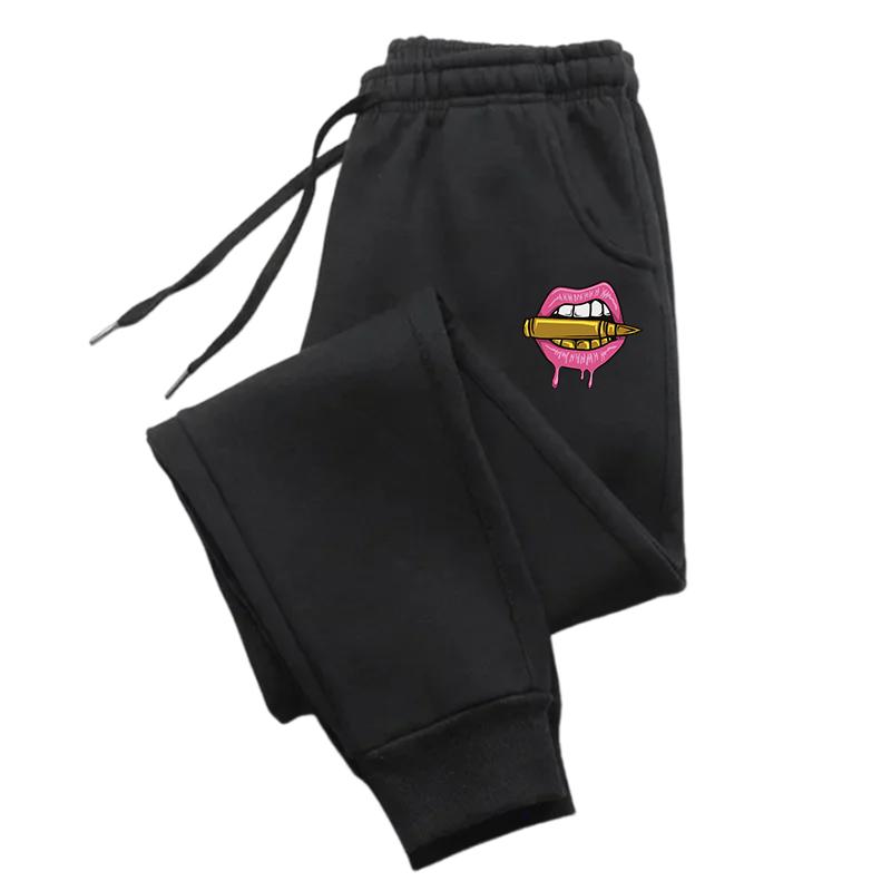 Bite The Bullet With Your Mouth Pattern Trousers Autumn Fashion Long Pants Women Pocket Y2K Sweatpants Casual Street Joggers