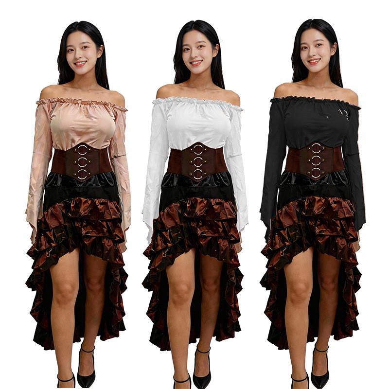 Medieval Sailing Captain Costume Dress With Ruffle Long Skirt For Cosplay And Halloween