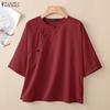 ZANZEA Women Casual Round Neck Solid Color Loose Half Sleeve Blouse
