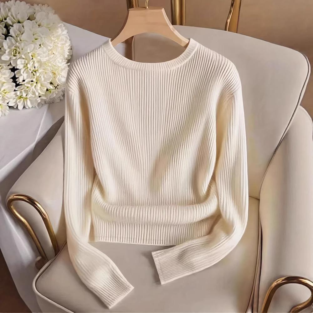 Women Knitted Long Sleeve T-Shirt Soft Basic Knit Top