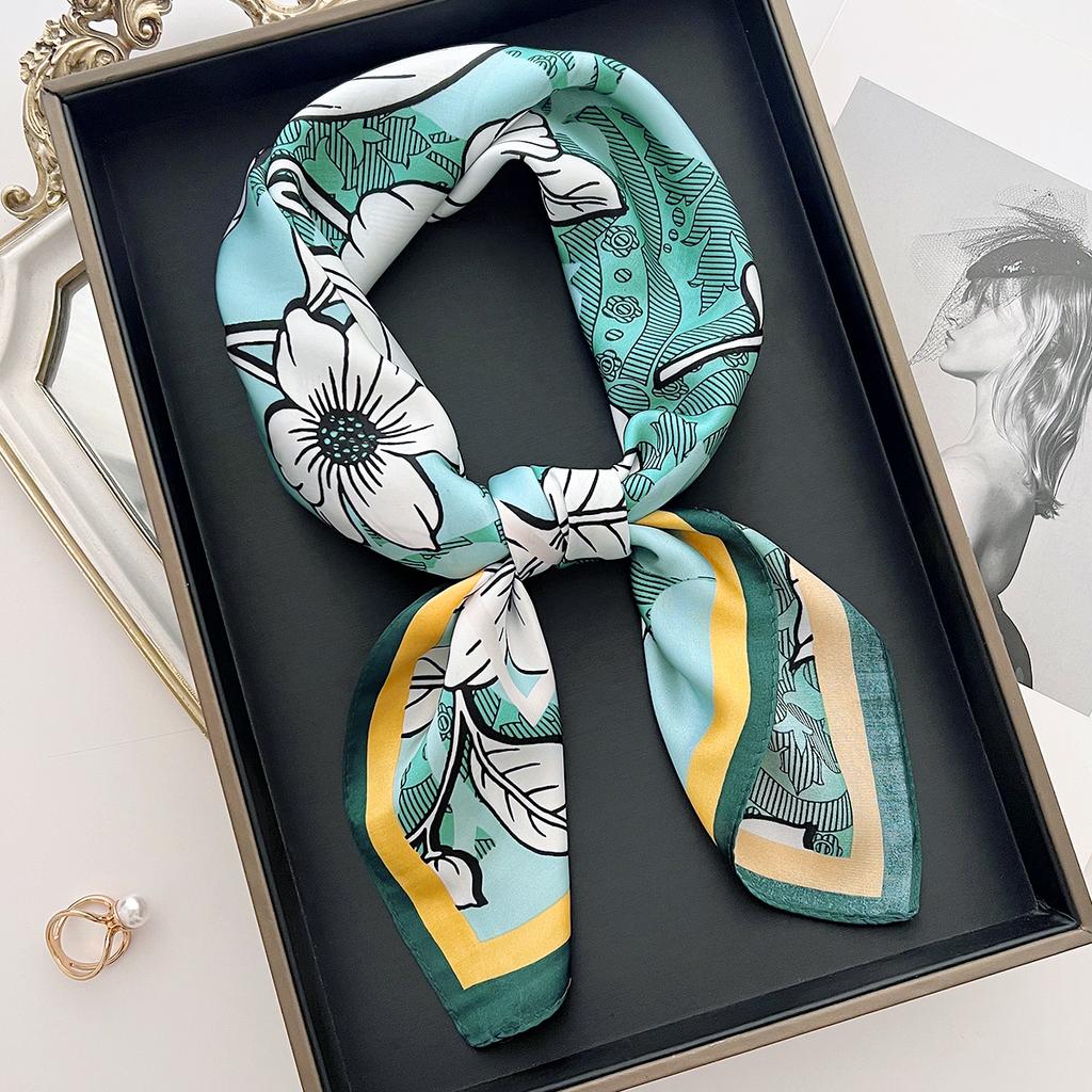 New Chinese Style Flower 71 Square Scarf Women's Spring and Autumn Summer Matching Shirt Neck Protection Scarf Thin Sunscreen Silk Scarf
