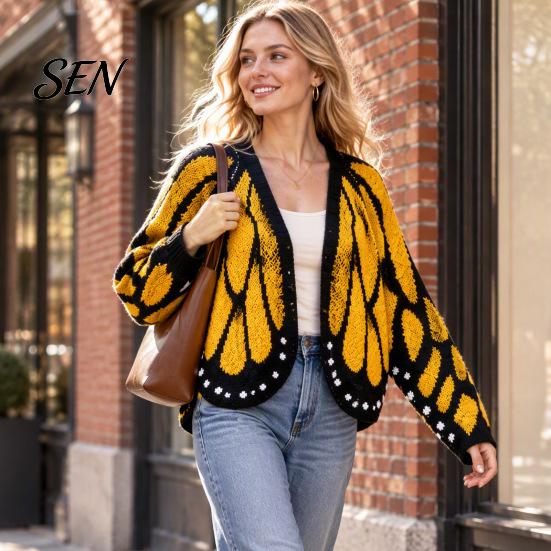 Costume di Halloween Maglieria Estetica Shawl Cardigan a Maglia Farfalla, Poncho a Manica Pipistrello Aperto Davanti Abbigliamento Artistico per Festival per Donne Mantellina,
