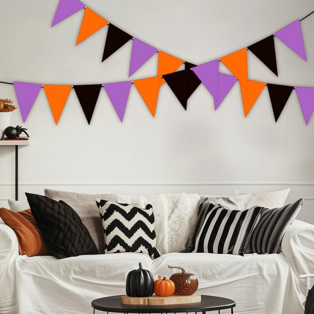 Halloween Dreiecksflaggenbanner, Partydekoration Stoff Dreieckige Bunte Flagge