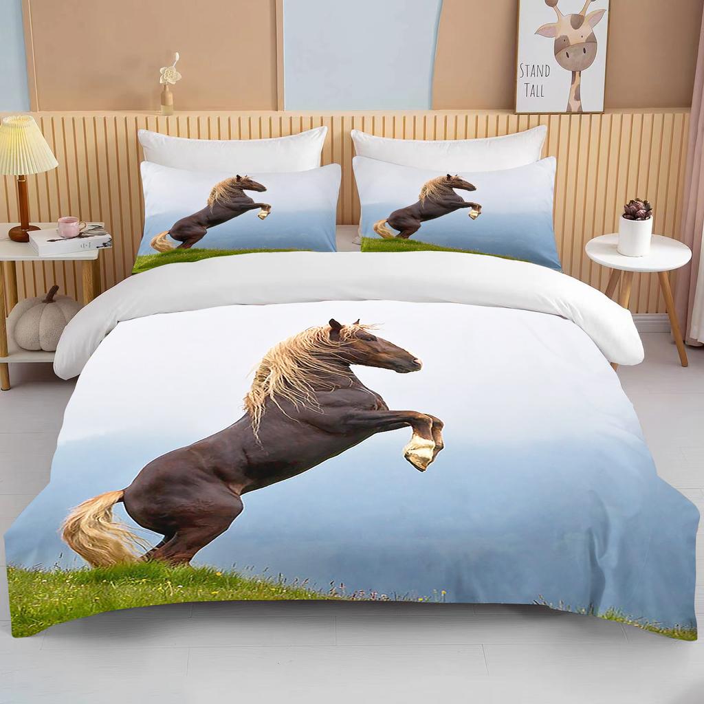 Running Horses Bedding Set Soft Comforter Set And Pillowcase Queen Size Decor Home Luxury Bed Set Animal Duvet Cover For Boy Bed