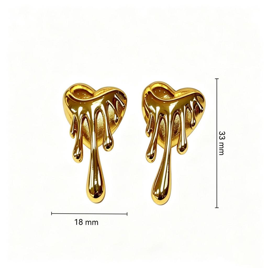 High-End Heart-Shaped Gold Earring with Stainless Steel