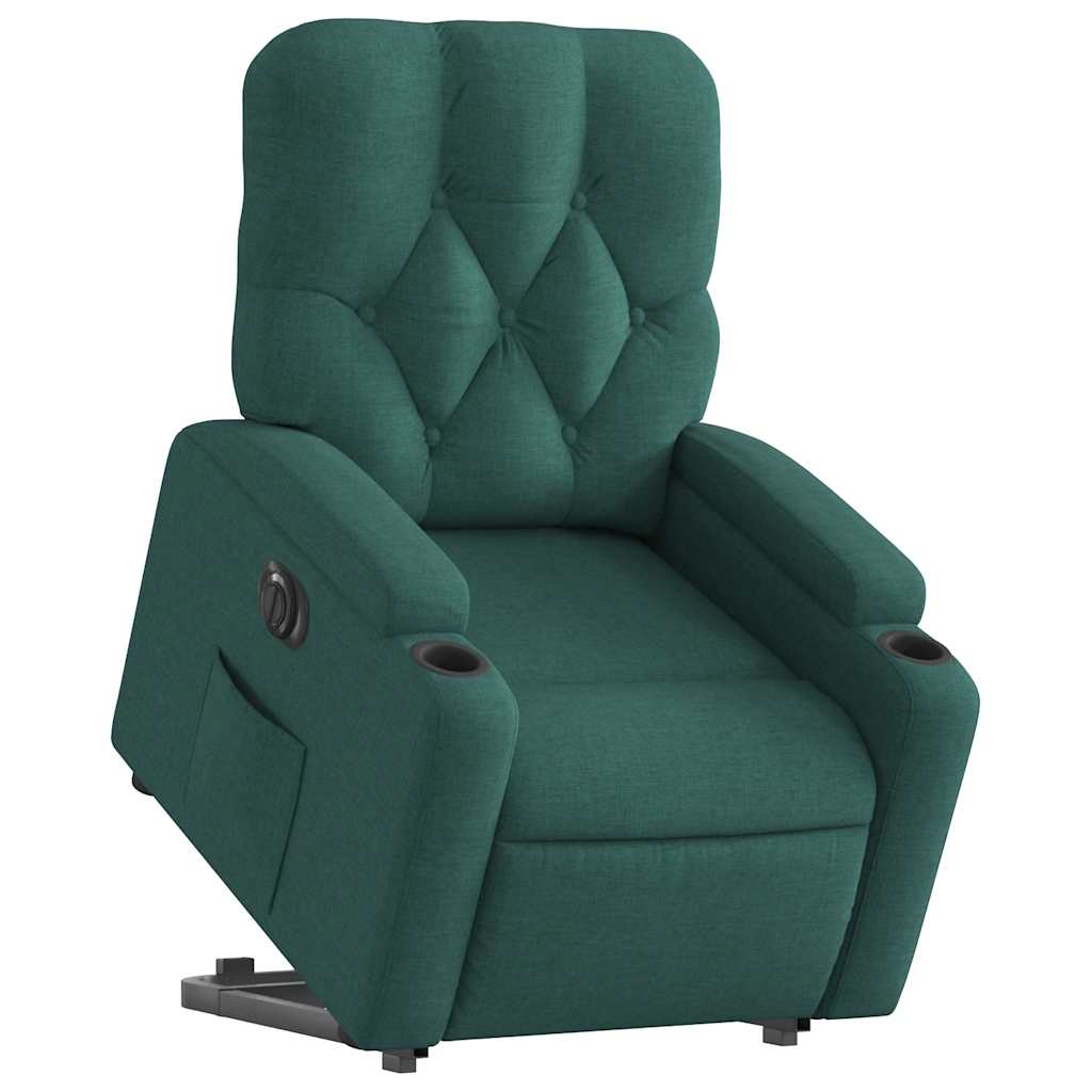 Electric Recliner Chair with Rising Function Dark Green Fabric