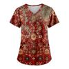 Women's Fashion Printed Work Uniform With Pocket T-Shirt Short Sleeve Top