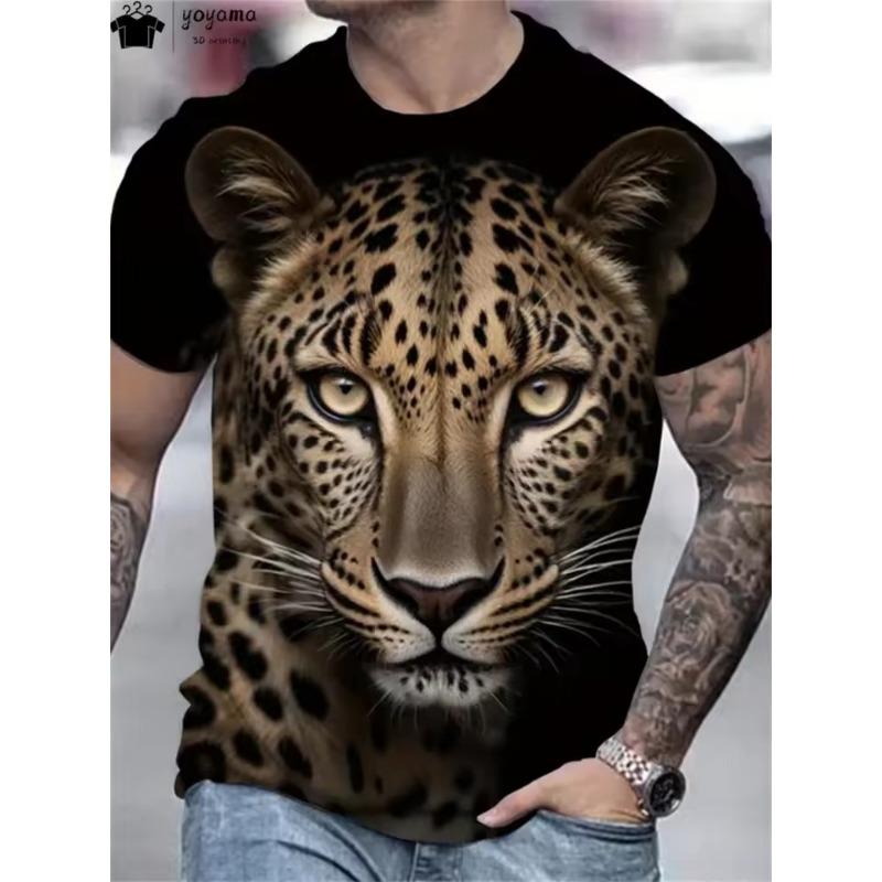 

Мужская футболка Мужская стильная леопардовая расцветка Принт животного Y2k Повседневная футболка с коротким рукавом и круглым вырезом Свободный топ Уличная одежда Оверсайз 6XL