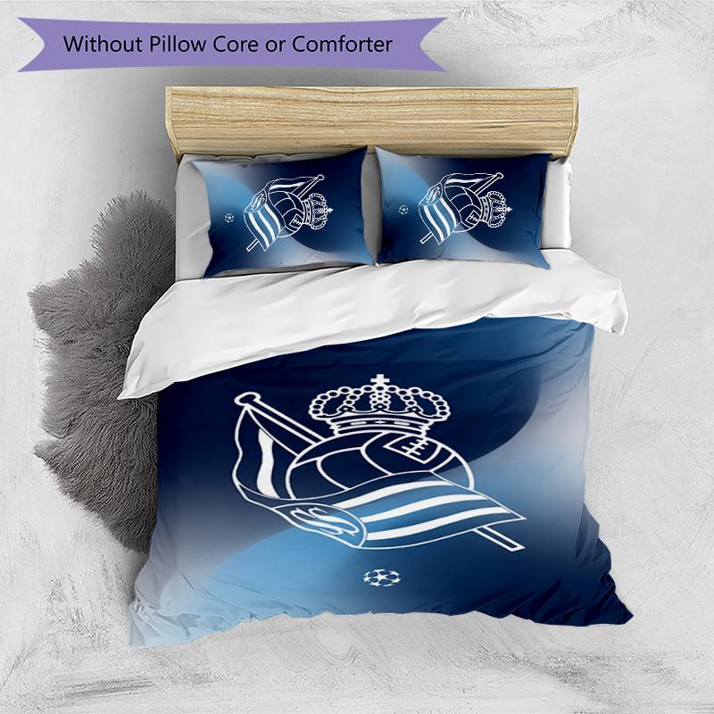 Set Lenzuola Stampato 3 Pezzi FC Real Sociedad Copripiumino Traspirante con Federe Biancheria da Letto Decorativa per Camera da Letto Casa