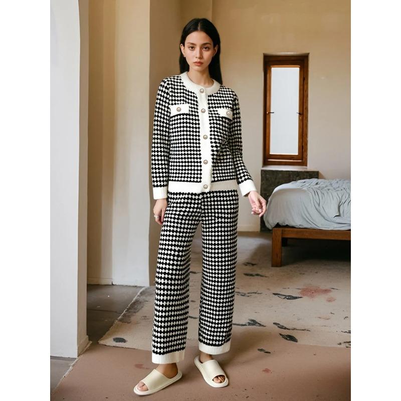 

Женский пижамный комплект, ночное белье, ночная рубашка, осенне-зимняя пижама для сна, длинный рукав, женская пижама, домашняя одежда, кардиган и брюки S чёрный