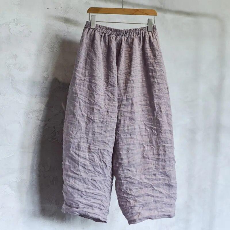 Johnature Women Solid Color Wide Leg Pants Elastic Waist Spring Trouser Casual Women Long Pants