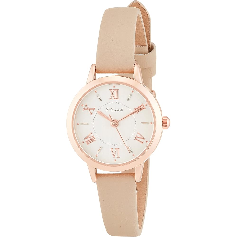 Fieldwork Analog Watch JN002-2 Pink Gold Leather Strap Women s Gray