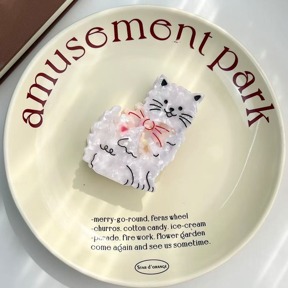 

1 шт. новая заколка-краб из ацетата с бантом и кошкой, милая и нежная заколка-акула, заколка для хвоста на затылке, шпилька, украшение для волос