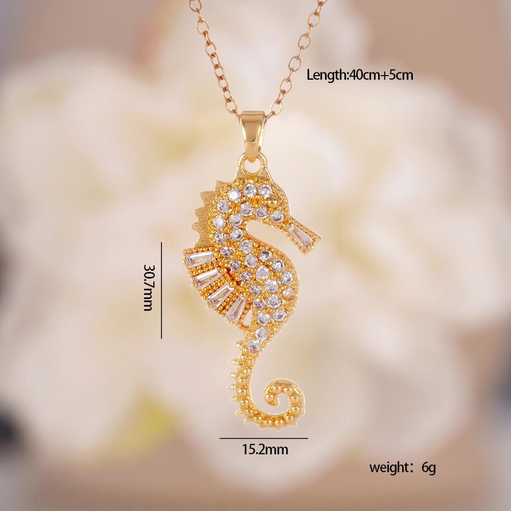 Creative Imitation Pearl Zircon Seahorse Starfish Pendant Necklace Stainless Steel Chain Jewelry Gifts for Women Teen Girls