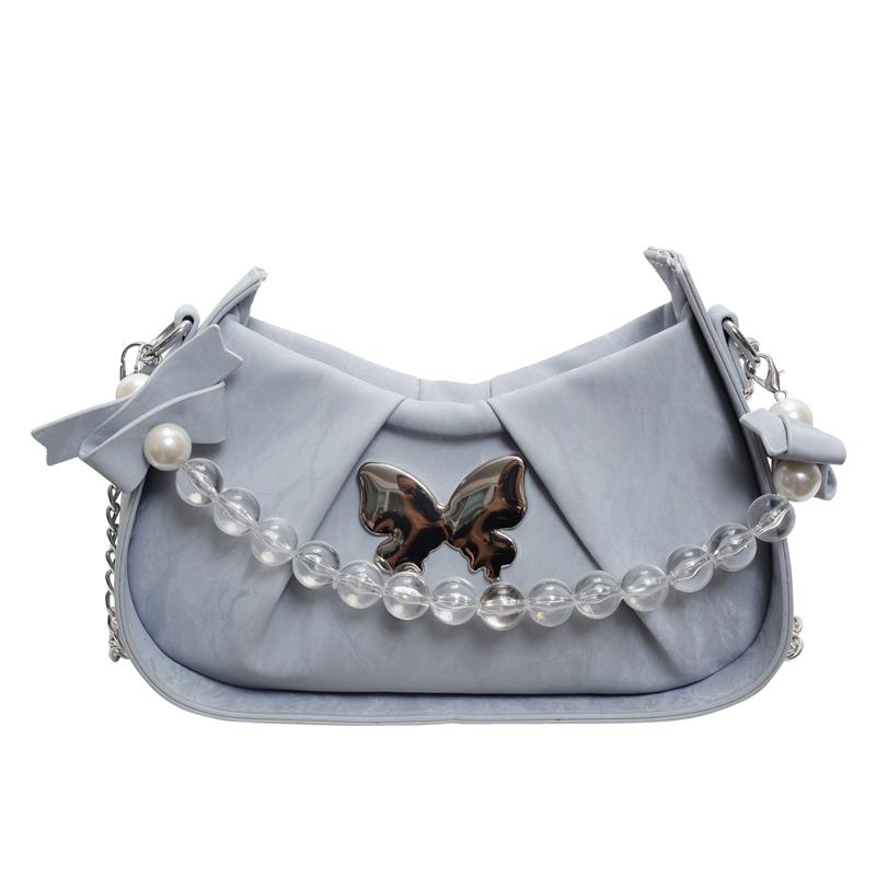 

Pu Shoulder Bags With Stitching Line Bow Beading Simple Crossbody Bags Versatile Monochromatic Simple Fashion New Quality